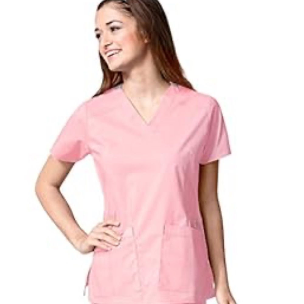 WonderWink Pink V-Neck Button Down Shirt
